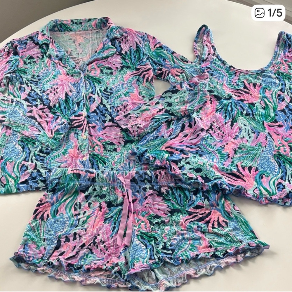 Lilly Pulitzer 3 piece Ruffle Pajama Set